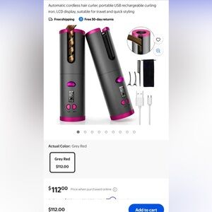 Cordless Automatic Hair Curler - Gray and Pink